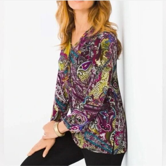Chico's Sublime Paisley Ruffle Boho Top - Picture 6 of 9